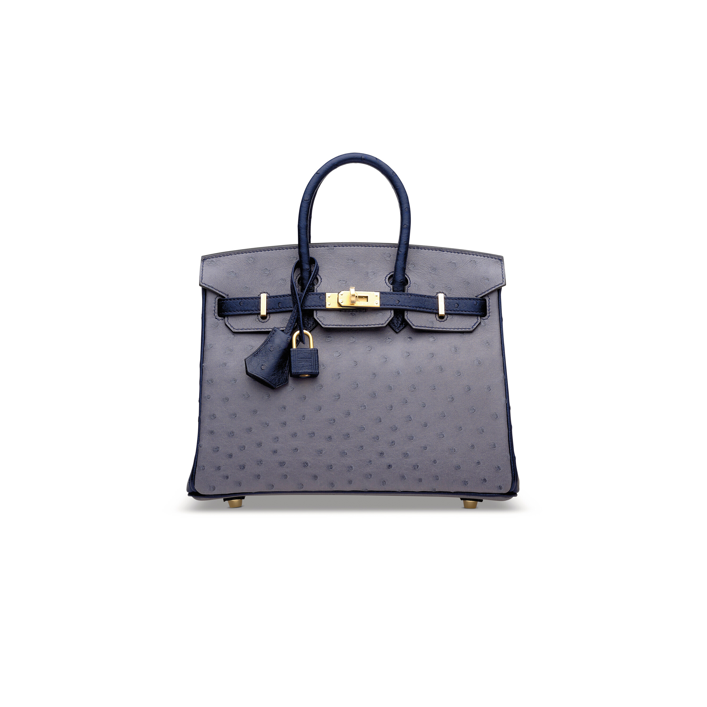 H**mes master birkin 30 ostrich leather agate grey and iris blue gold buckle h041933cko6 (30*22*16cm)